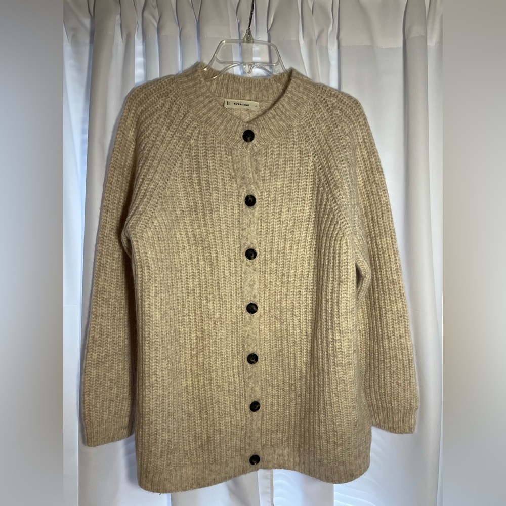 Everlane Fisherman's Wool Blend Sweater Long Button Up Cream Women's S